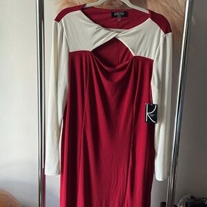 Kasper Red and Cream Long Sleeve Dress